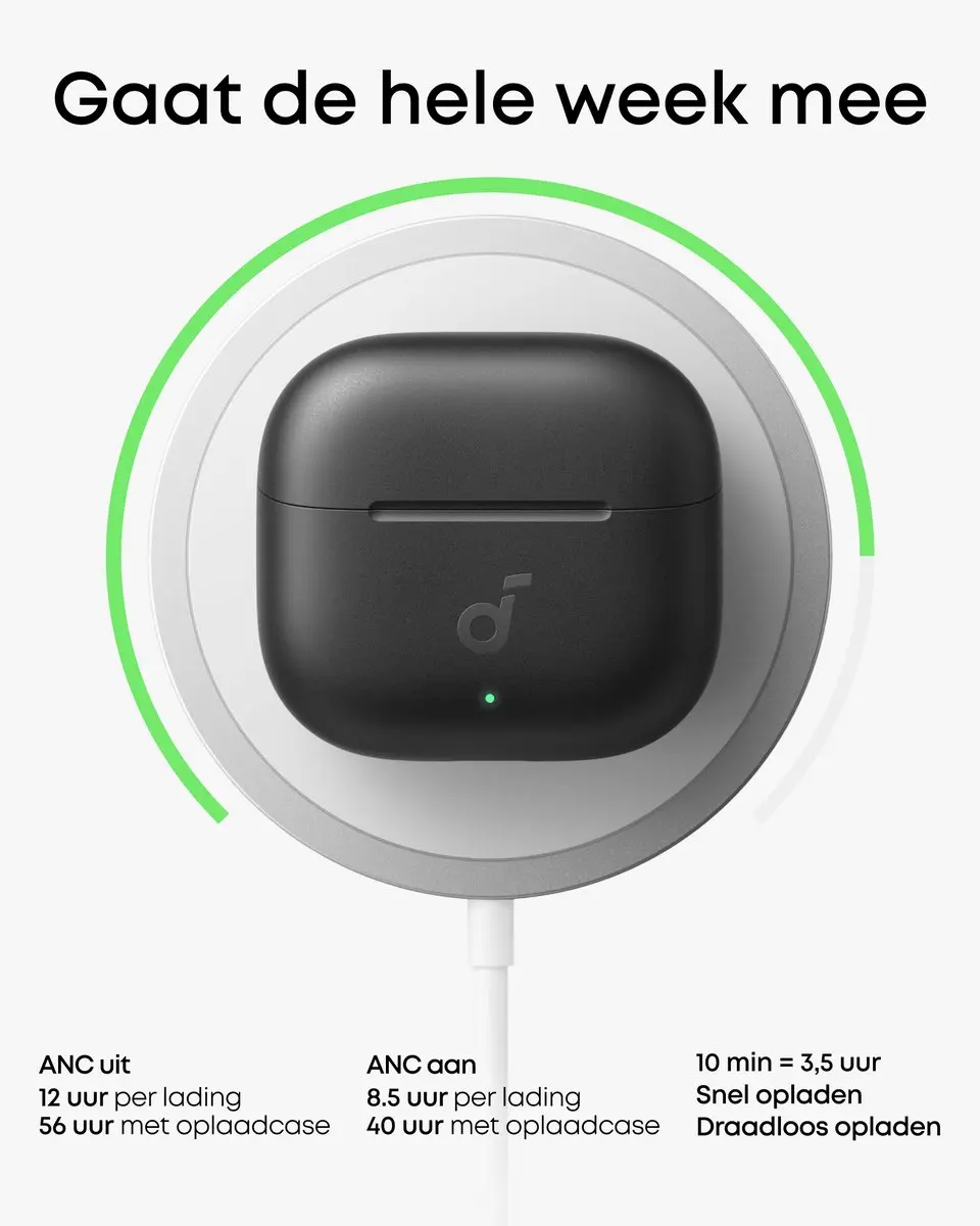 Soundcore Anker P42i Draadloze Oordopjes - 56Uur - Adaptieve ANC - Zwart