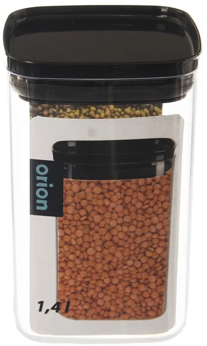 Orion Kwadratische Container 1,4L - Luchtdicht - Transparant/Zwart