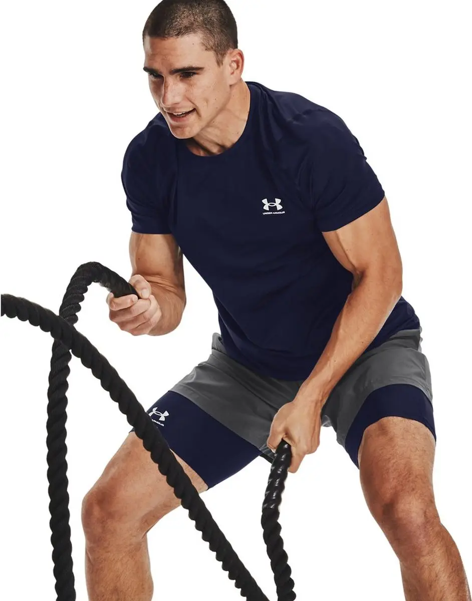 Under Armour HG Armour Fitted SS Heren Sportshirt - Midnight Navy/Wit