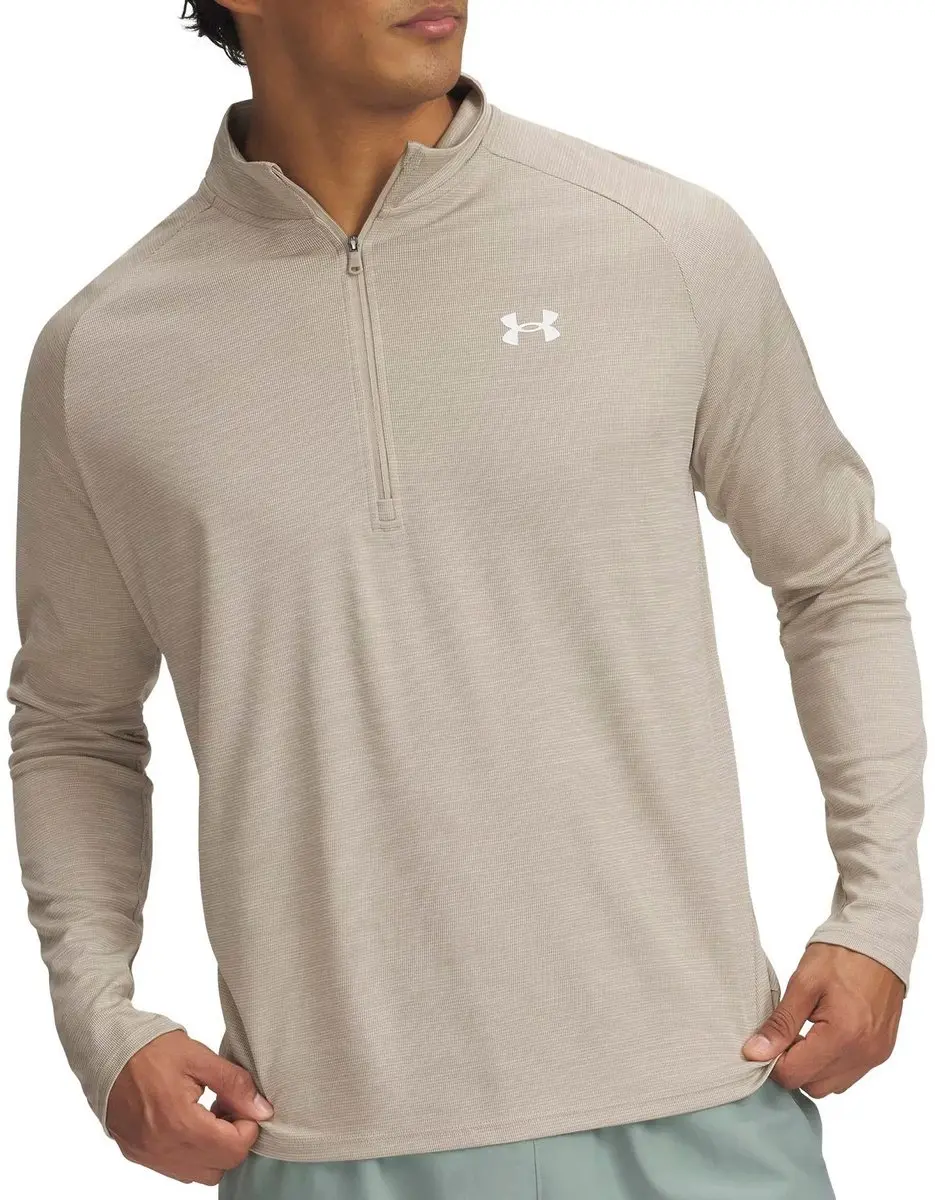 Under Armour UA Tech Textured 1/2 Zip Heren - City Khaki/Wit