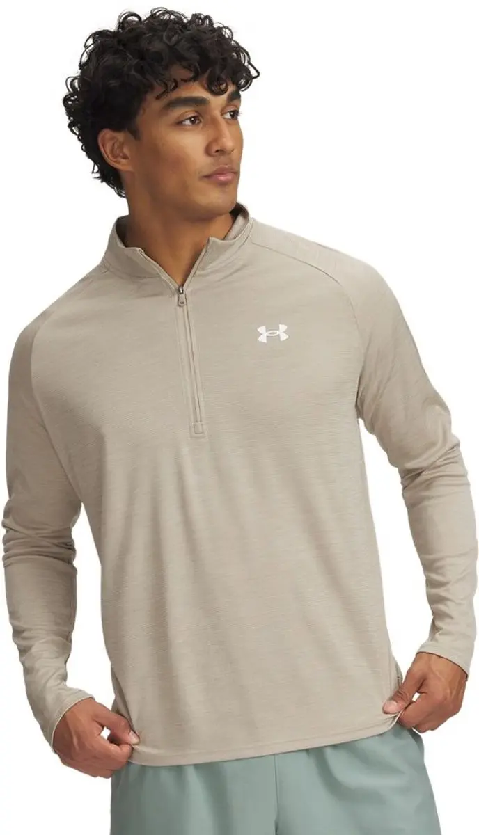 Under Armour UA Tech Textured 1/2 Zip Heren - City Khaki/Wit - afbeelding 6 van 6