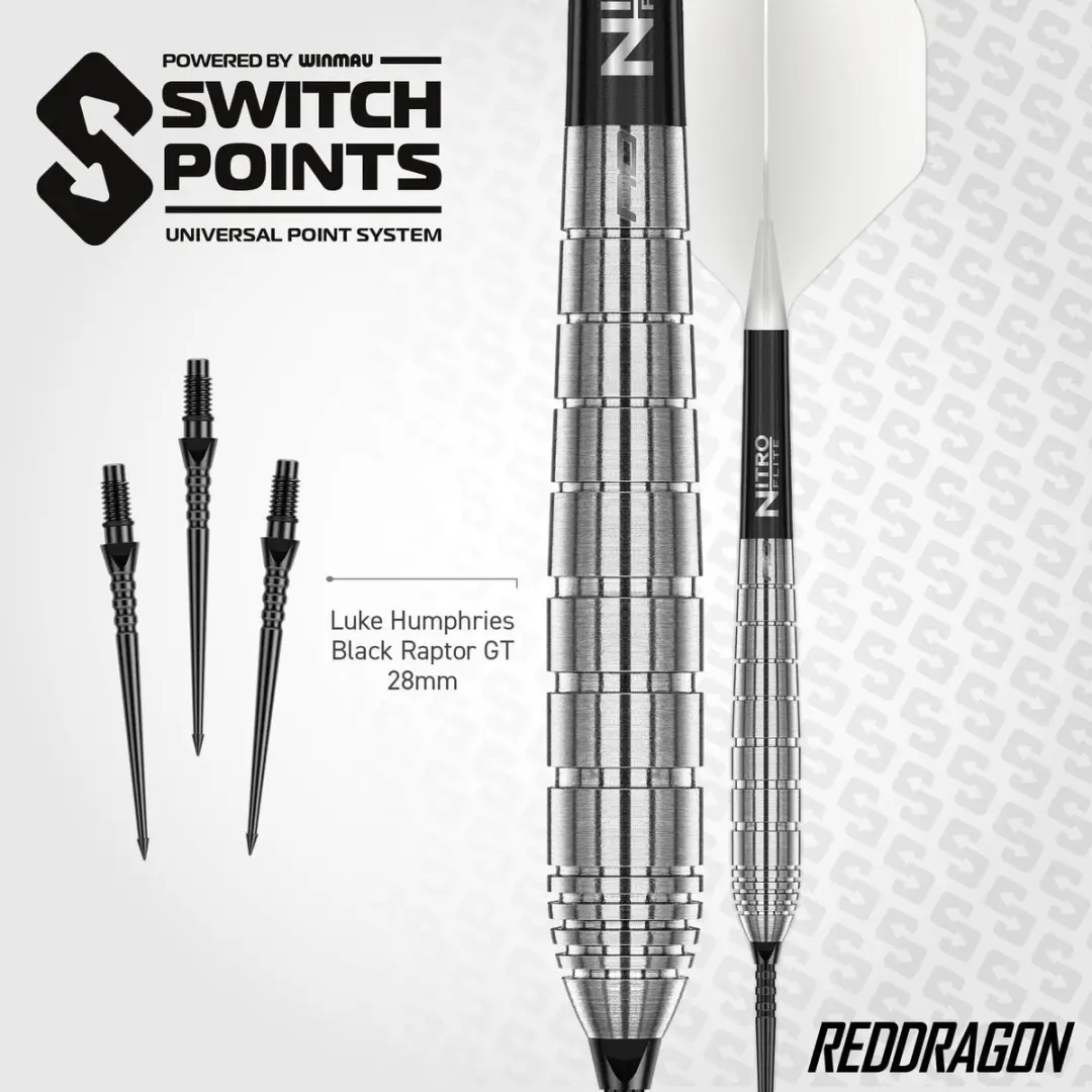 Red Dragon Luke Humphries TX1 Pioneer Switch Point 90% Darts - 3 Stuks - Blauw
