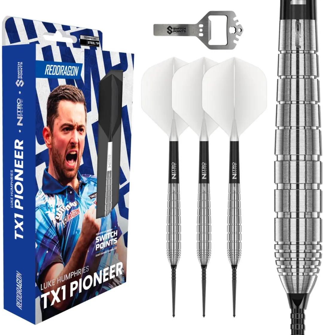 Red Dragon Luke Humphries TX1 Pioneer Switch Point 90% Darts - 3 Stuks - Blauw