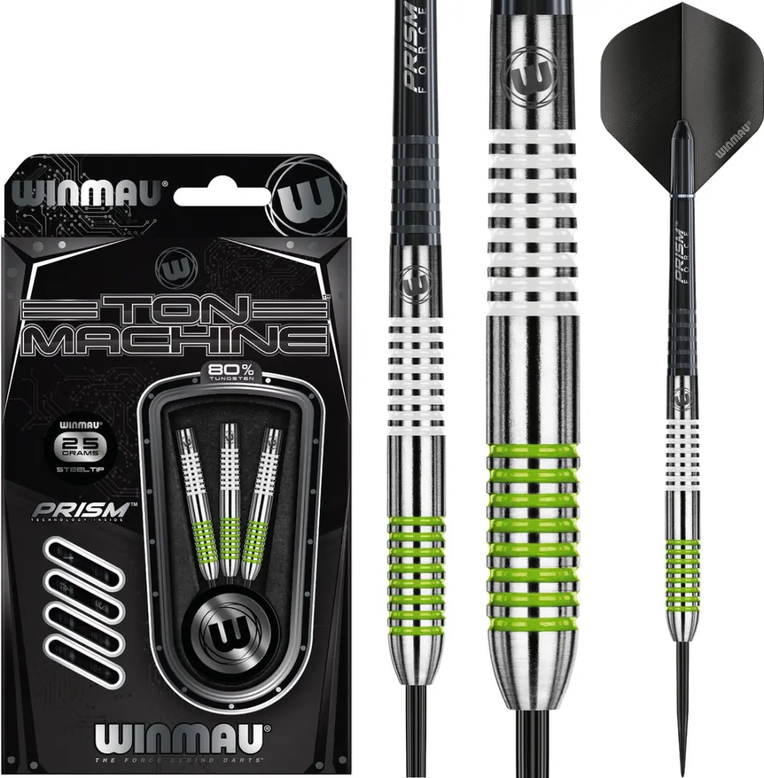 Winmau Ton Machine Dartpijlen 25g - 3 Stuks - Zwart/Groen