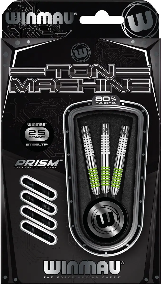 Winmau Ton Machine Dartpijlen 25g - 3 Stuks - Zwart/Groen
