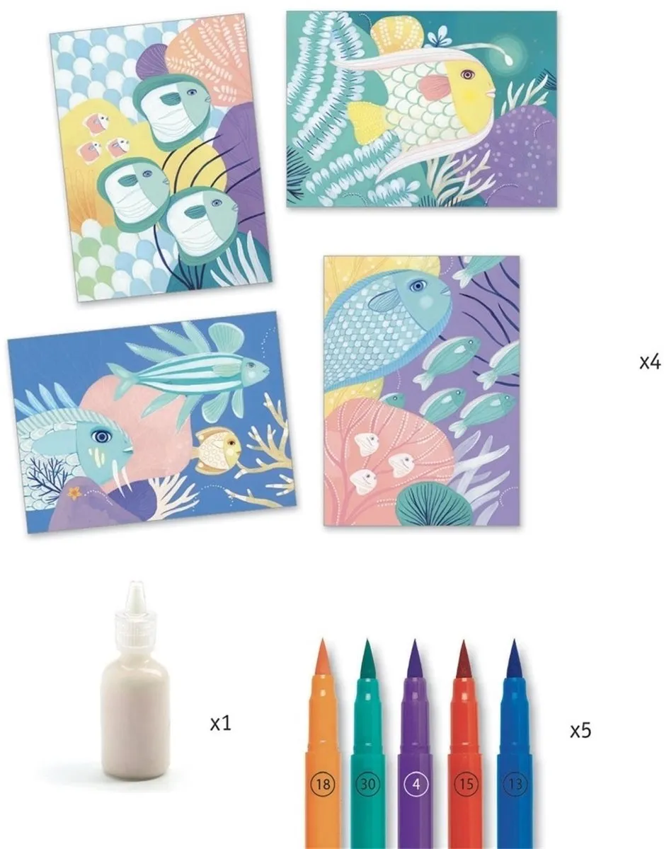 Djeco Kleuren Op Nummer Onder Zee - 4 Puzzels - Multicolor
