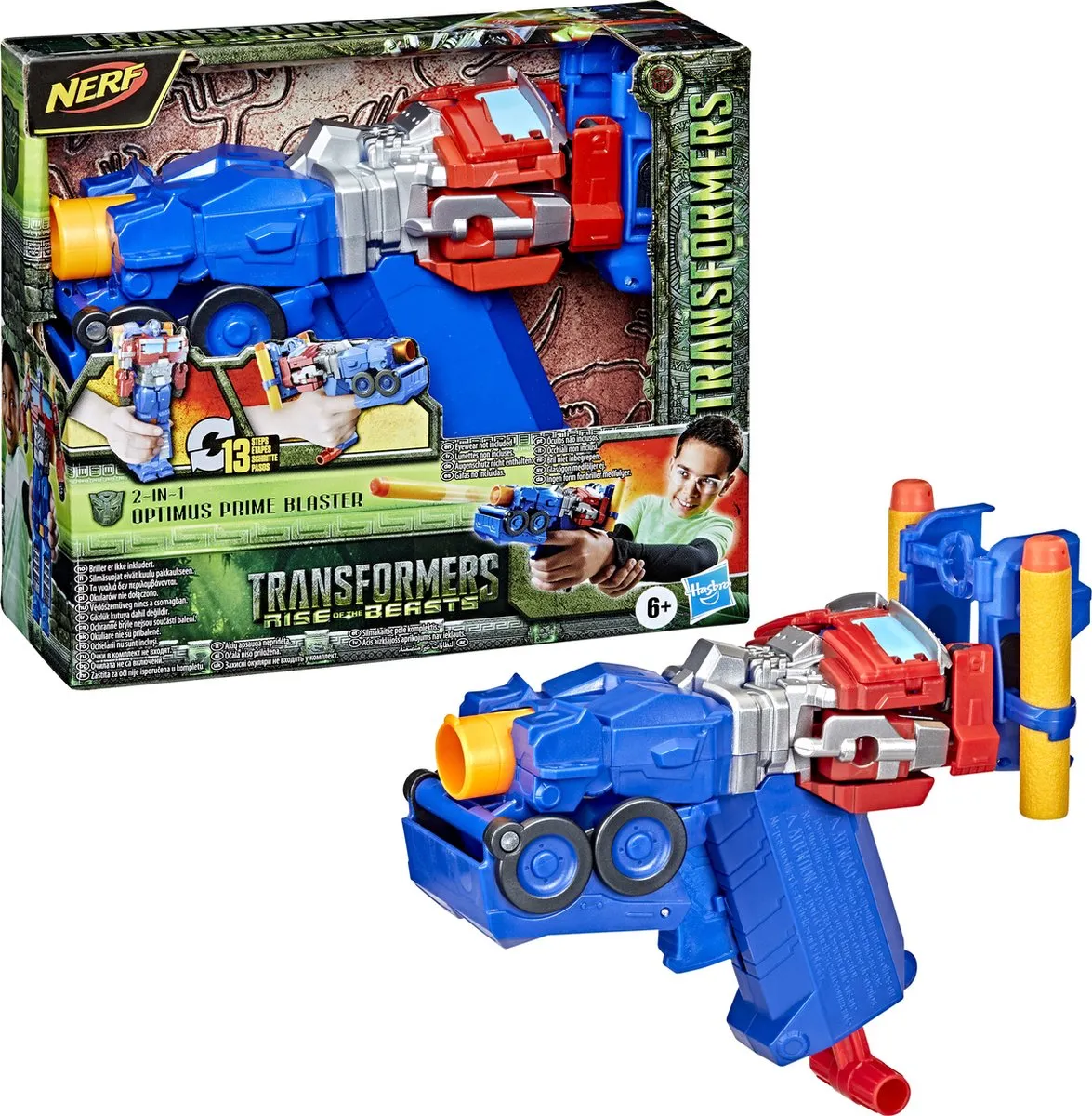 Nerf Transformers Optimus Prime Blaster 2-in-1 - Blauw/Rood/Zilver/Geel