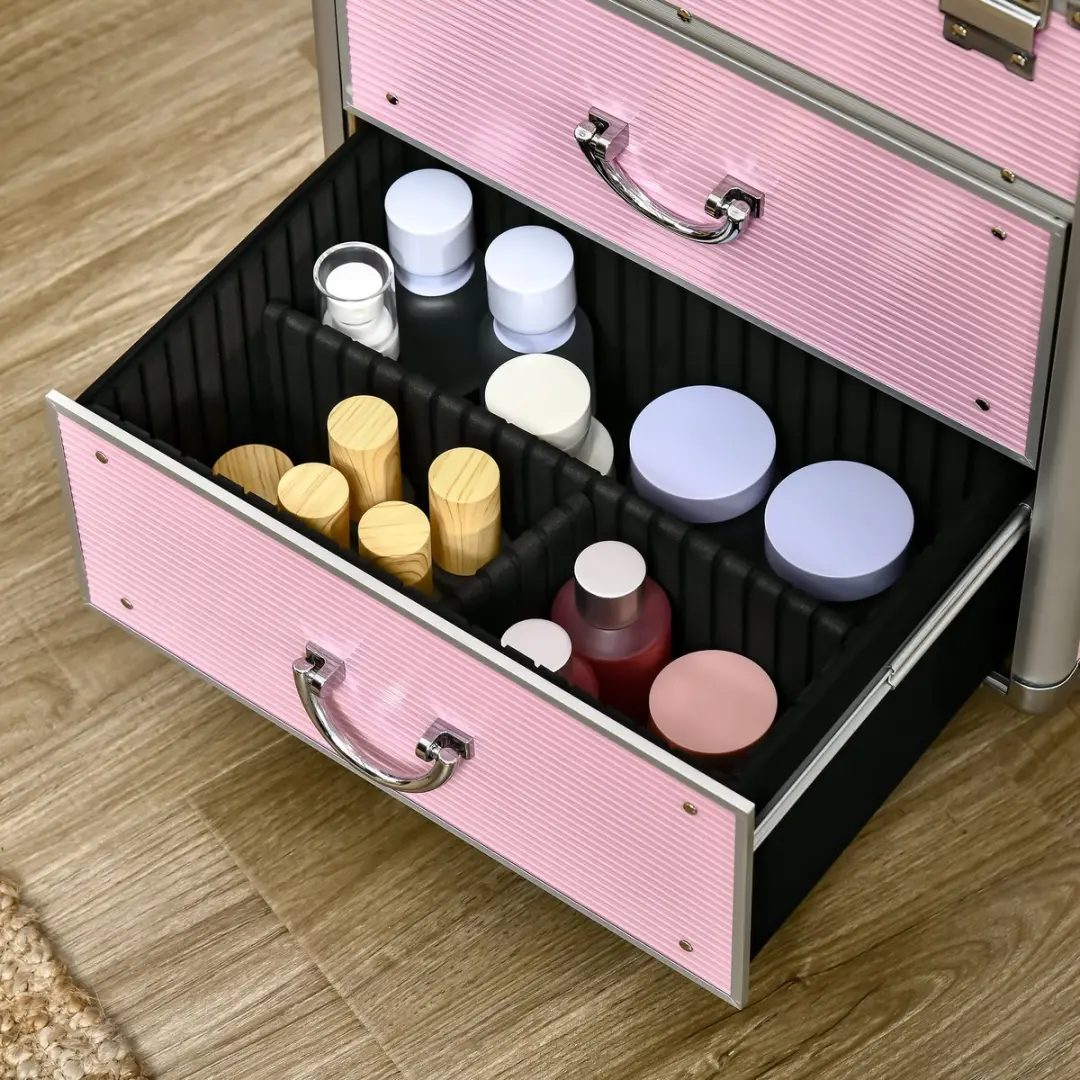 Homcom Make-upkoffer Roze - 36x23x58cm - afbeelding 6 van 6