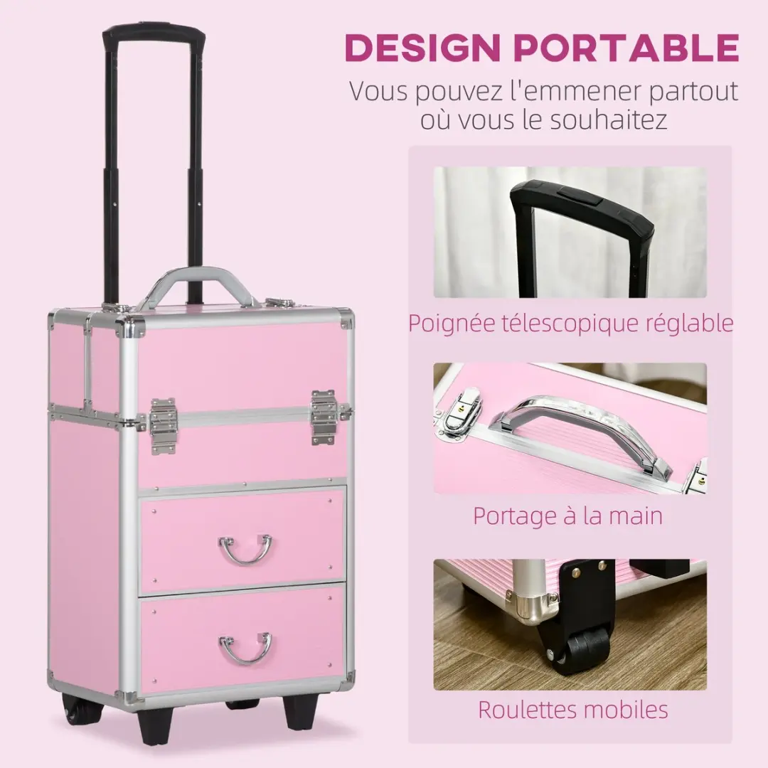 Homcom Make-upkoffer Roze - 36x23x58cm