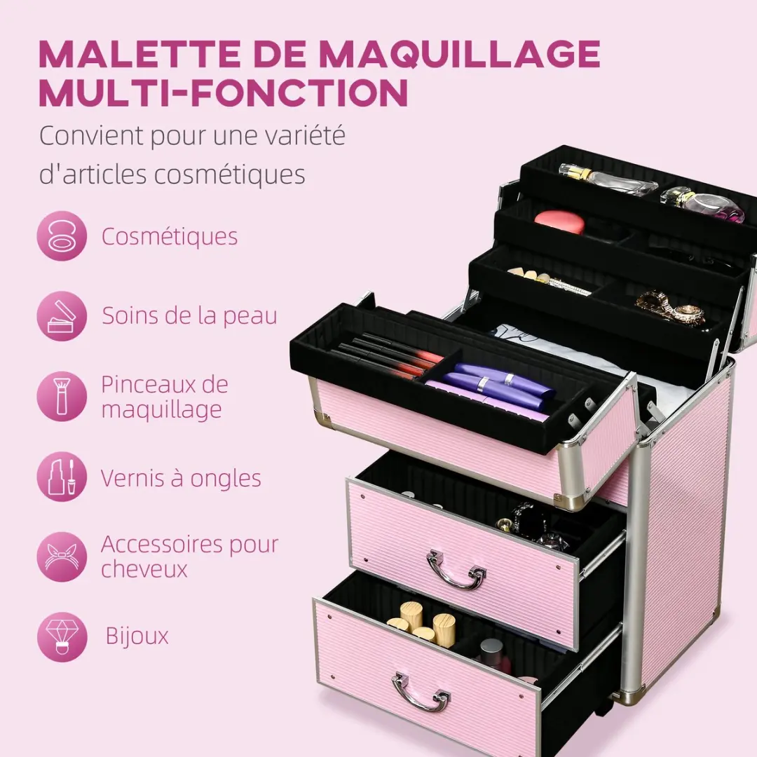 Homcom Make-upkoffer Roze - 36x23x58cm