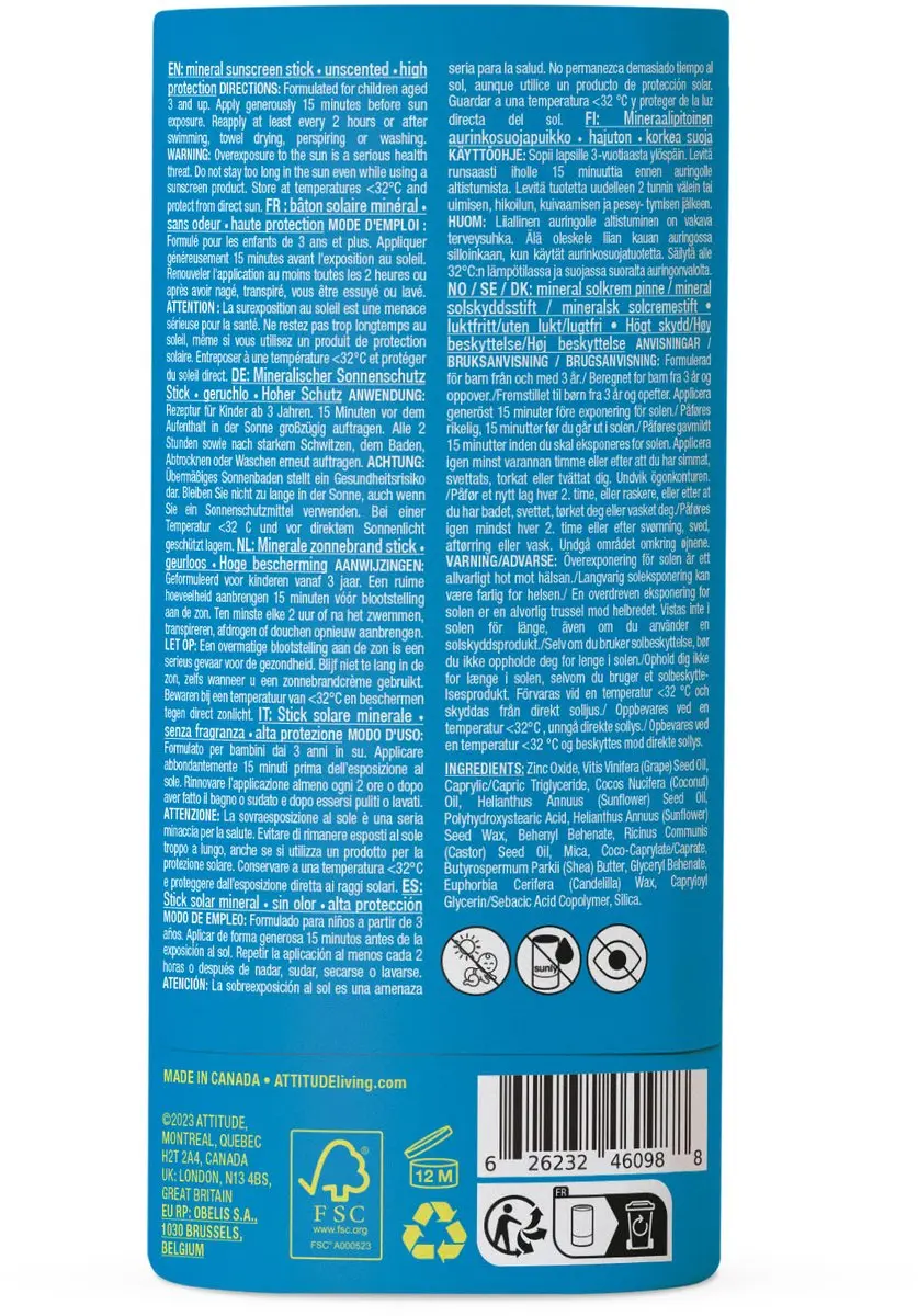 Attitude Sunly Zonnebrandstick Baby & Kind SPF 30 - 60ml