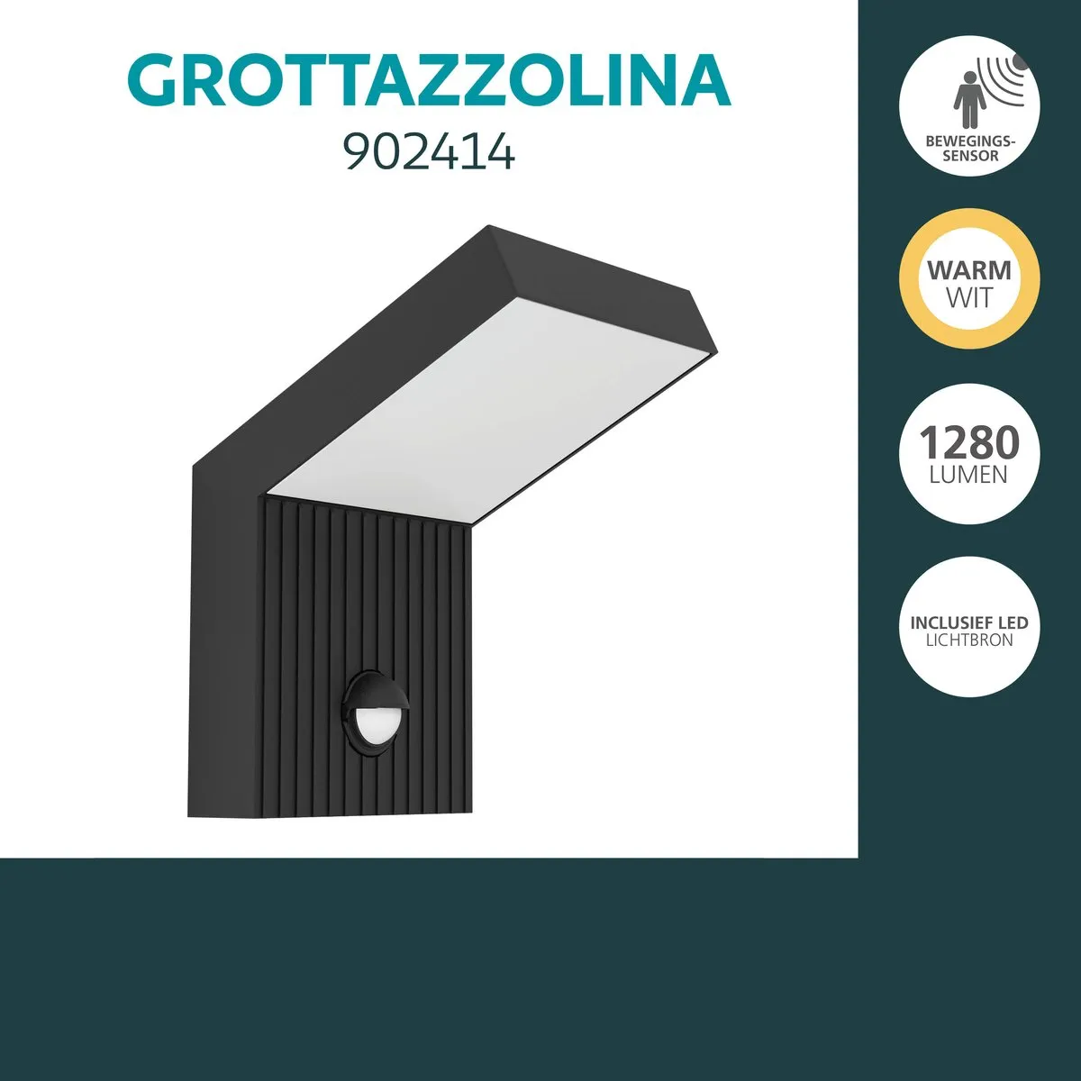 Eglo Grottazzolina Wandlamp Buiten Sensor LED 17.5cm - Zwart/Melkkleurig - afbeelding 6 van 6