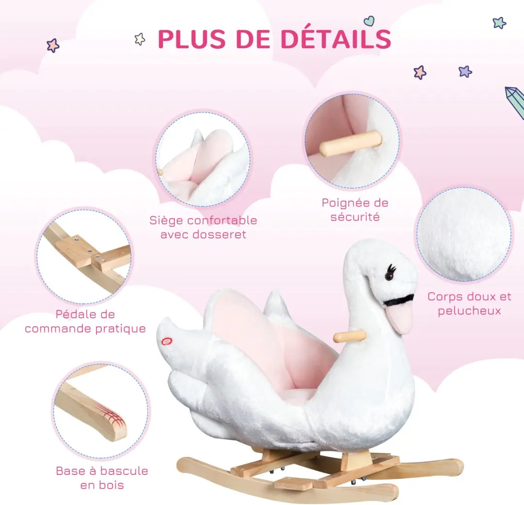 Homcom Kinderschommelpaard Pluchen Wit - 60x32x55cm