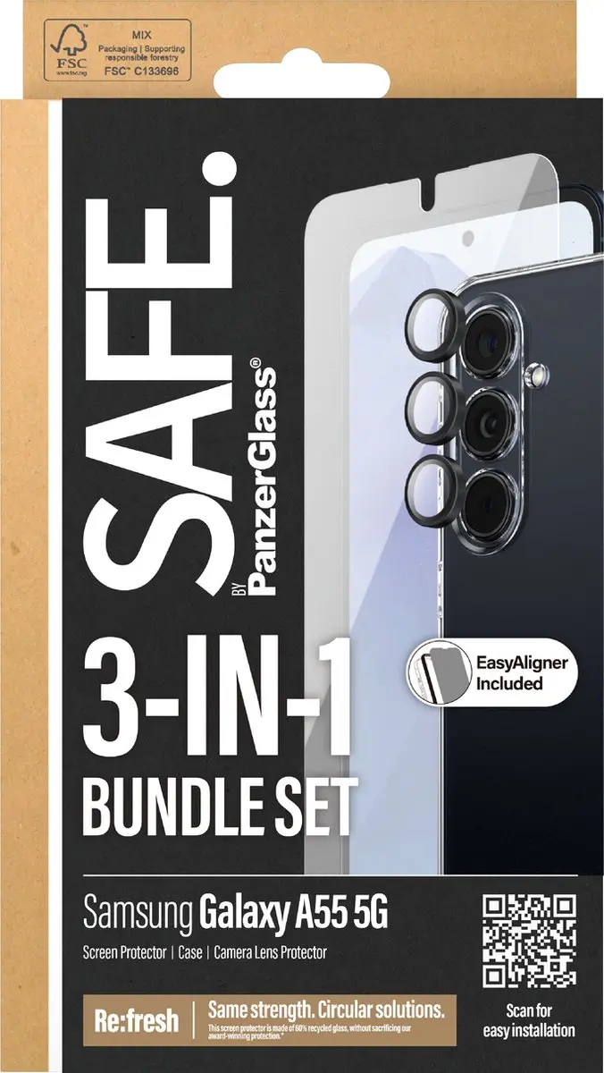 PanzerGlass Edge2Edge Glas + Hoes + Lensset - Samsung Galaxy A55 5G