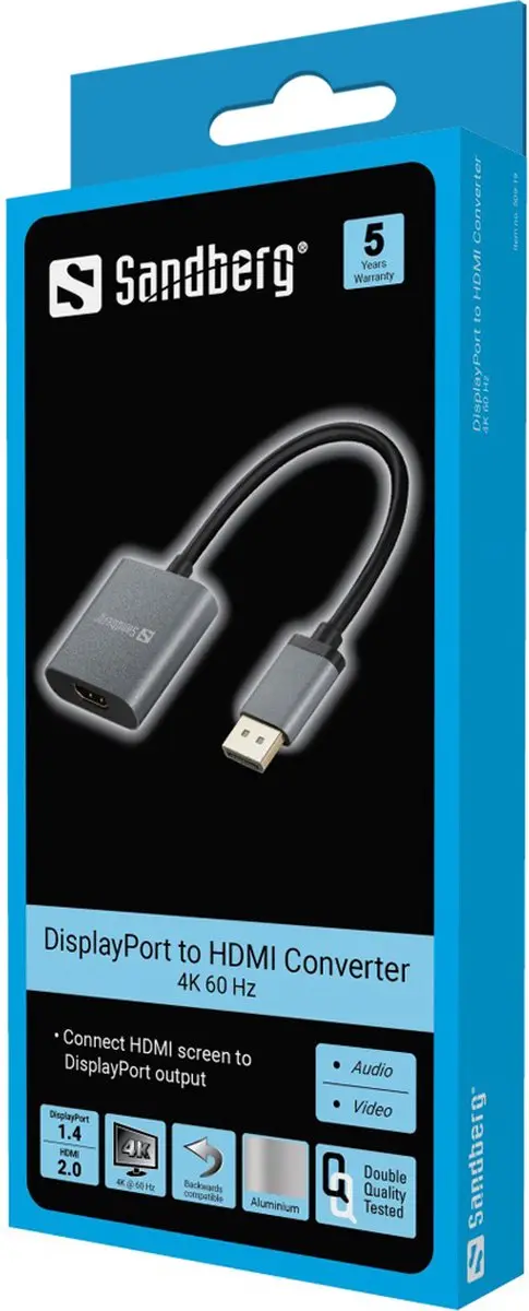 Sandberg 509-19 Adapter DP1.4 naar HDMI2.0 4K60 - Aluminium