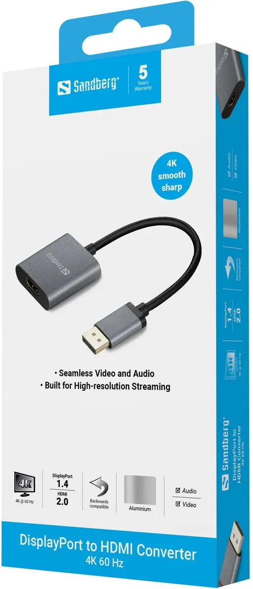 Sandberg 509-19 Adapter DP1.4 naar HDMI2.0 4K60 - Aluminium