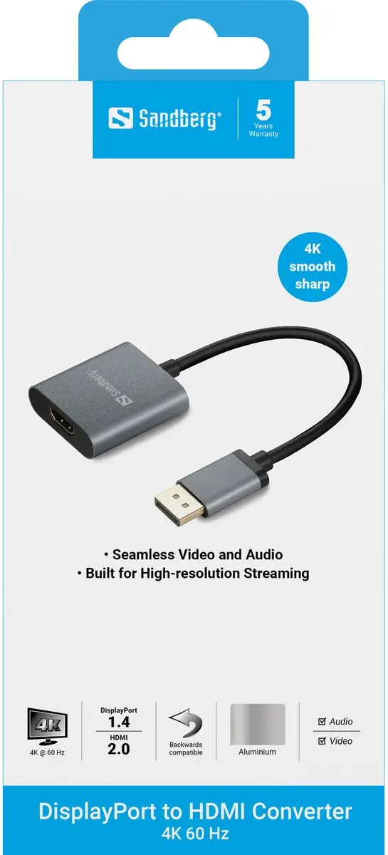 Sandberg 509-19 Adapter DP1.4 naar HDMI2.0 4K60 - Aluminium