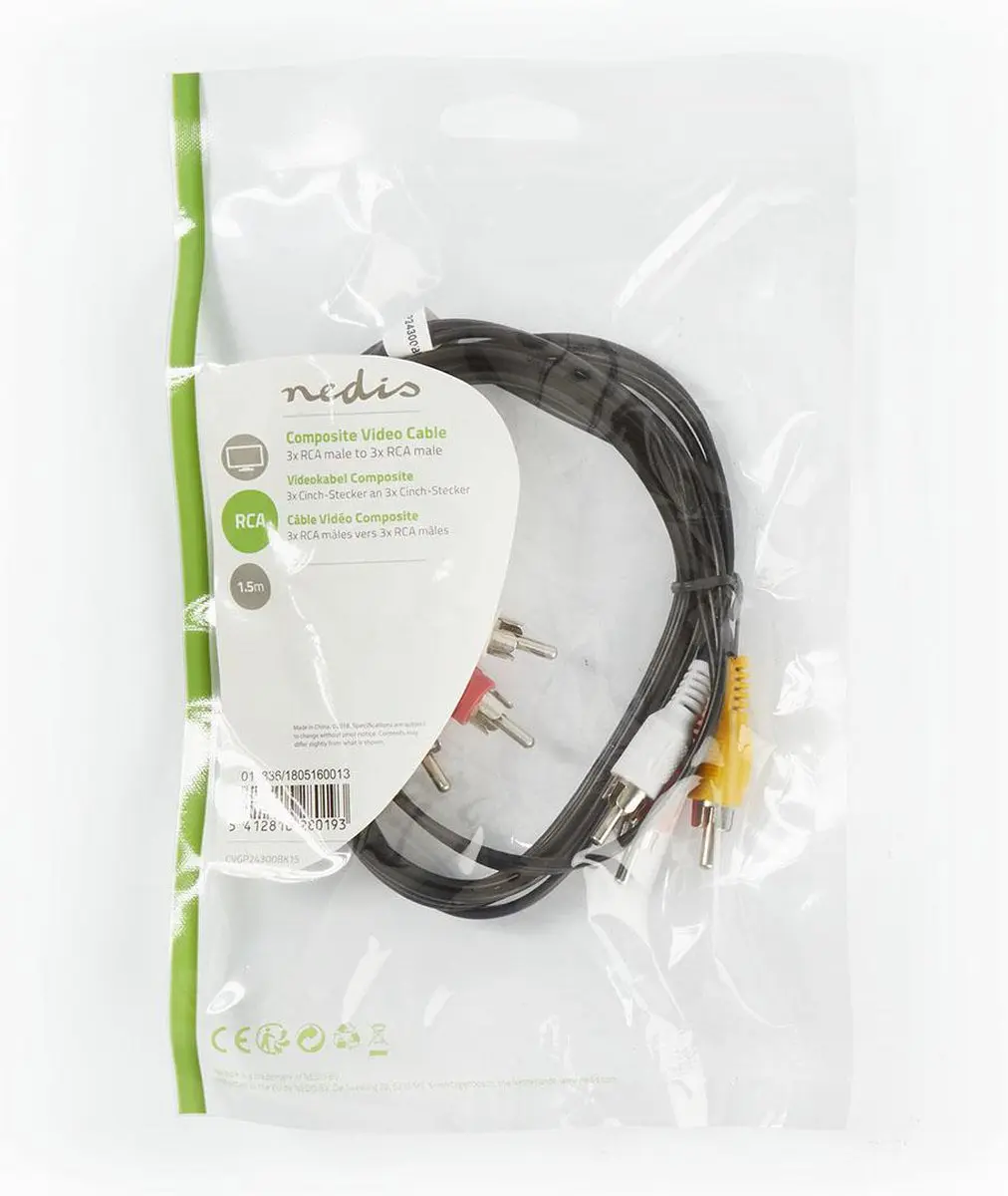 Nedis Composiet Videokabel CVGP24300BK15 - 1.5m - 3x RCA Male - Zwart