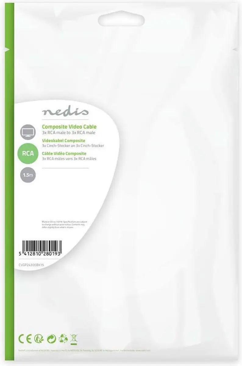 Nedis Composiet Videokabel CVGP24300BK15 - 1.5m - 3x RCA Male - Zwart