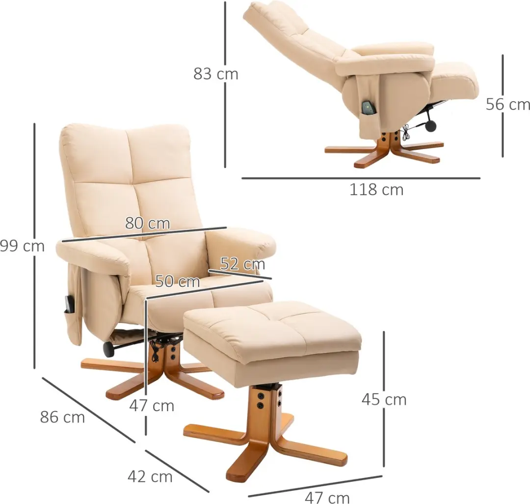 Homcom Massage Relaxfauteuil - 86x80x99cm - Crème