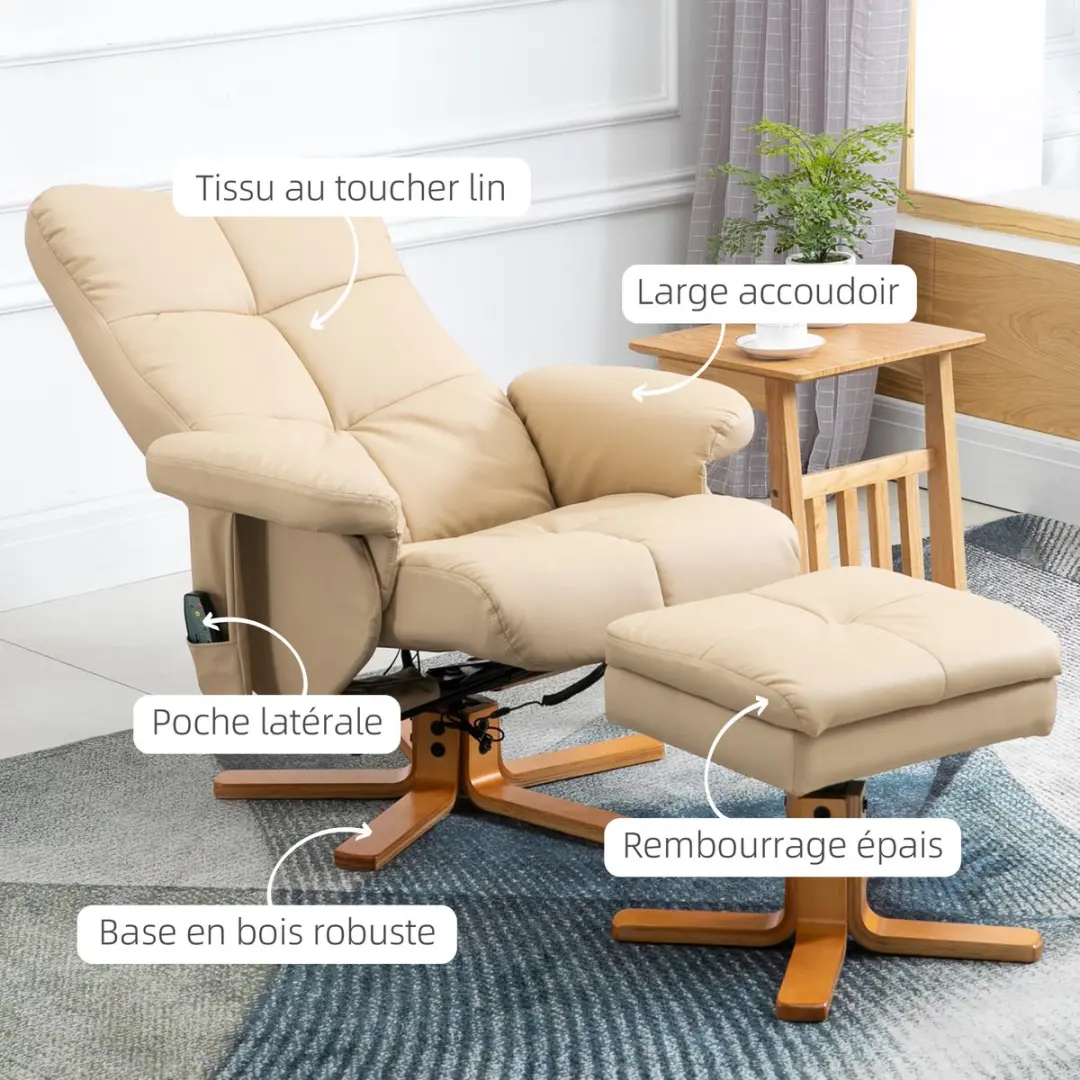 Homcom Massage Relaxfauteuil - 86x80x99cm - Crème