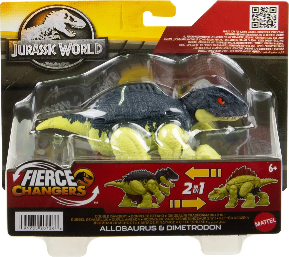 Mattel Jurassic World Fierce Changers HVB20 Allosaurus & Dimetrodon - Bruin/ Groen