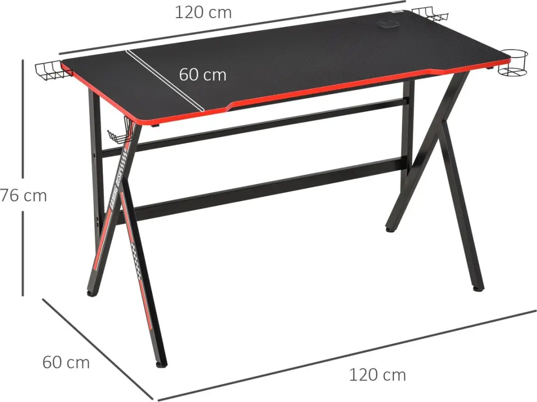 Homcom Gaming Bureau 120x60x76cm - Zwart/Rood