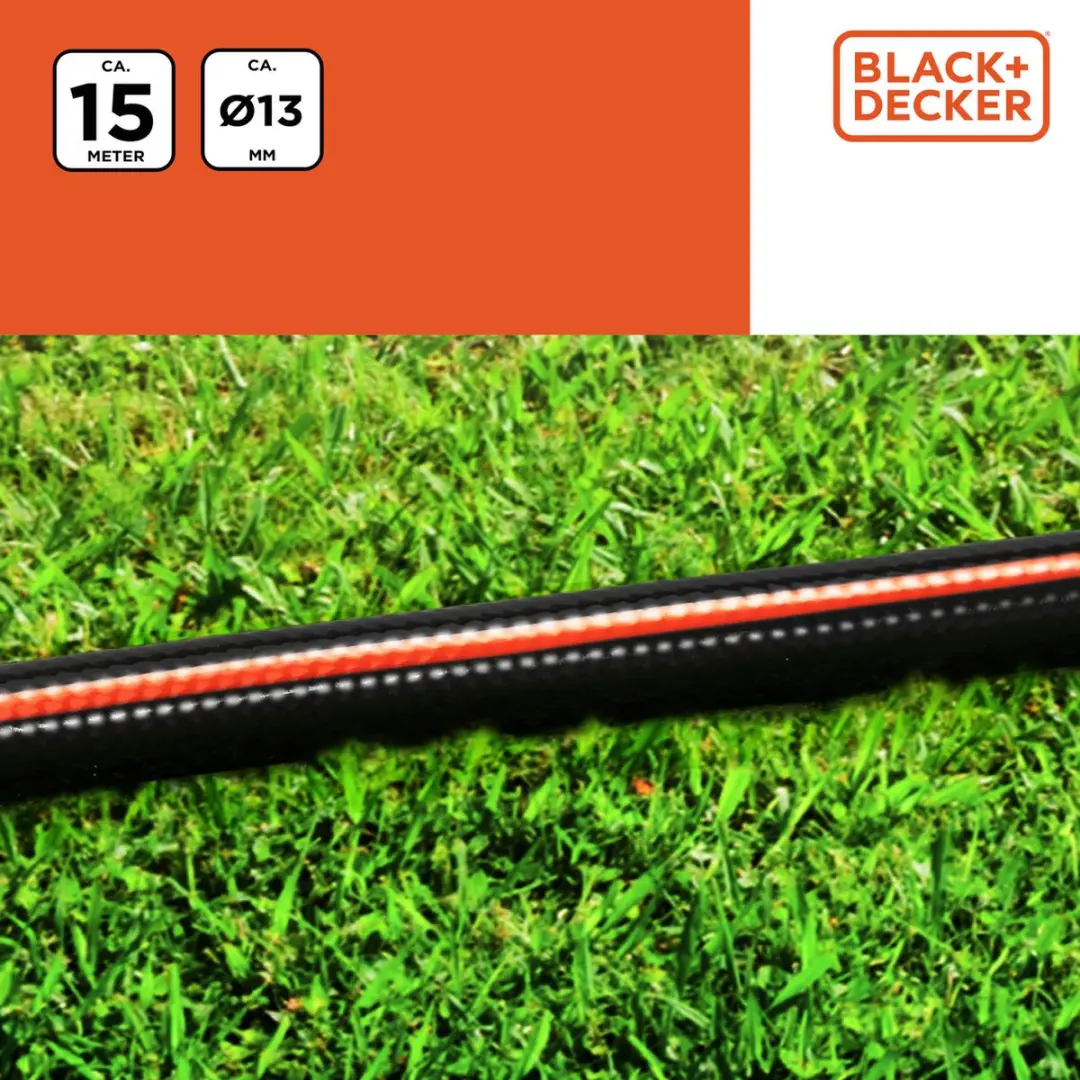 BLACK+DECKER Tuinslang 15m 13mm - Zwart/Oranje