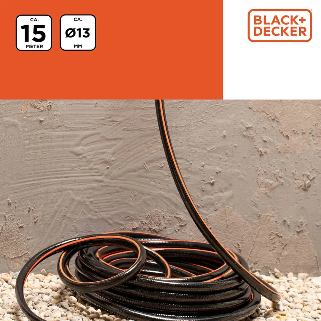 BLACK+DECKER Tuinslang 15m 13mm - Zwart/Oranje