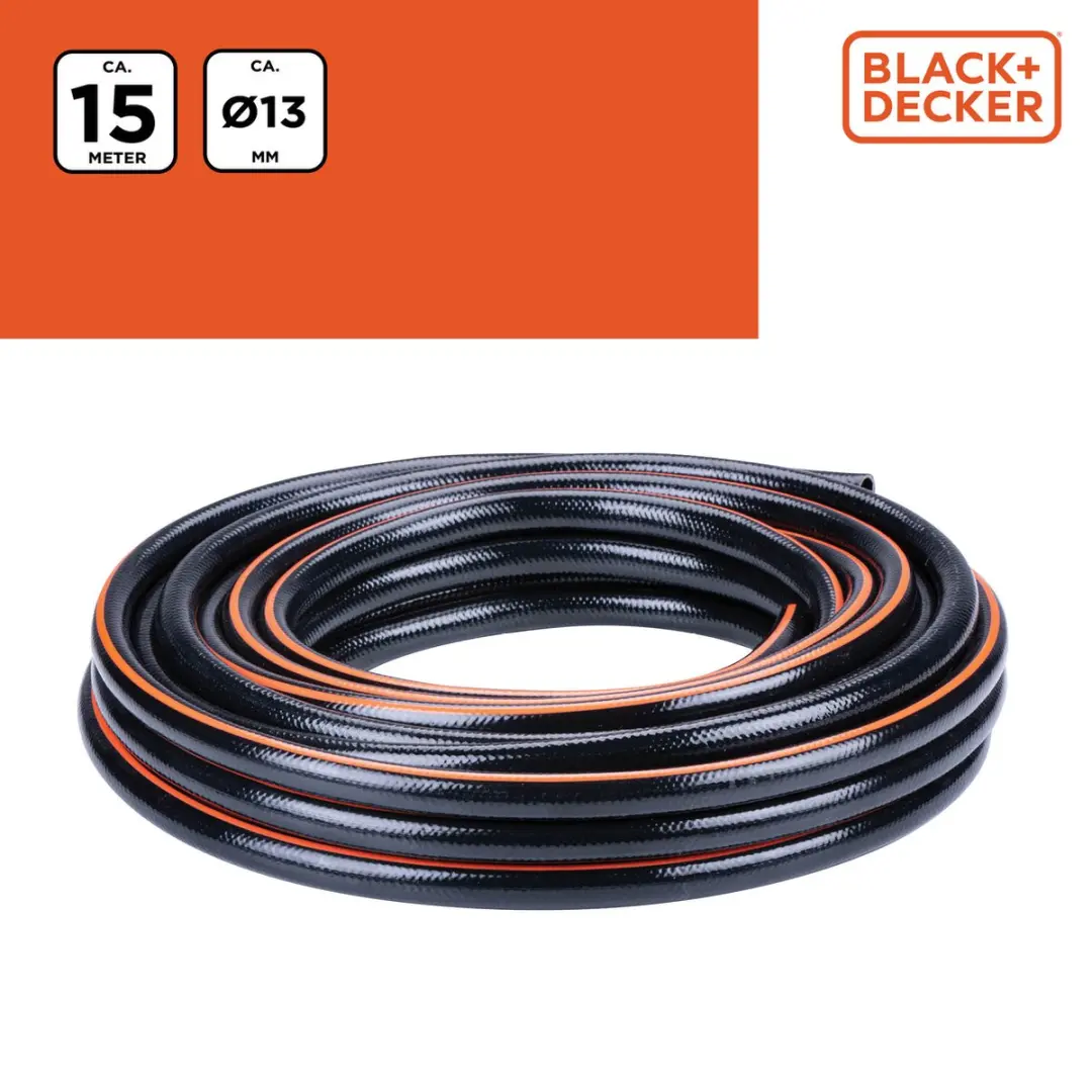 BLACK+DECKER Tuinslang 15m 13mm - Zwart/Oranje