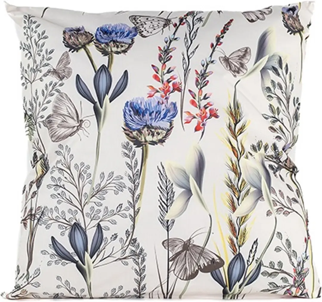 Anna's Collection Buitenkussen Bloem 3x - 60x60cm - Wit/Paars - Water- en UV-bestendig
