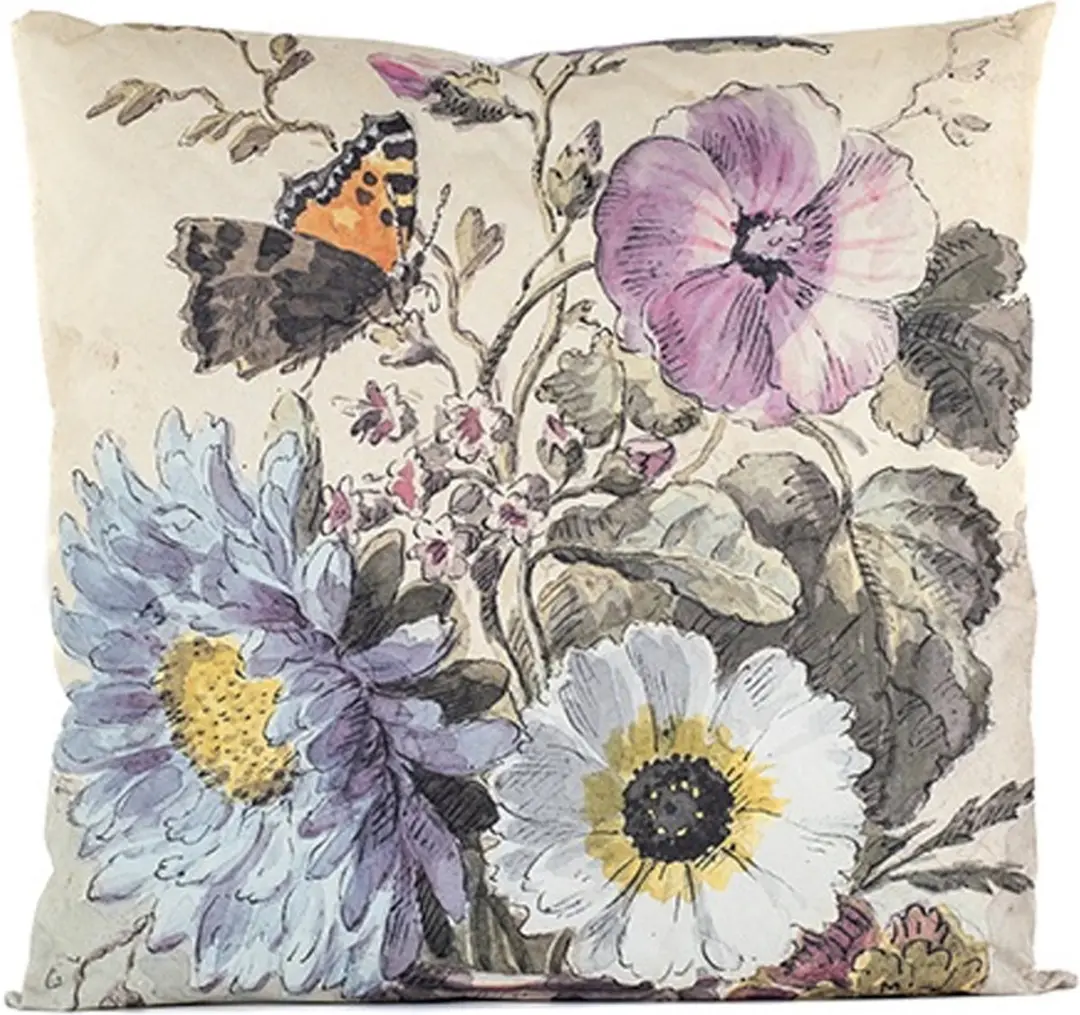 Anna's Collection Buitenkussen Bloem 3x - 60x60cm - Wit/Paars - Water- en UV-bestendig