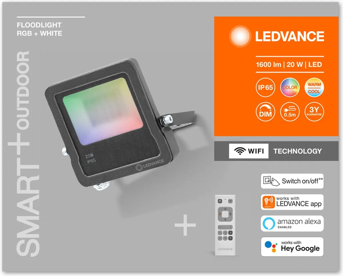 LEDVANCE SMART OUTD WIFI FLOOD20W RGB Floodlight - 20W Warm Wit 1260lm - afbeelding 6 van 6