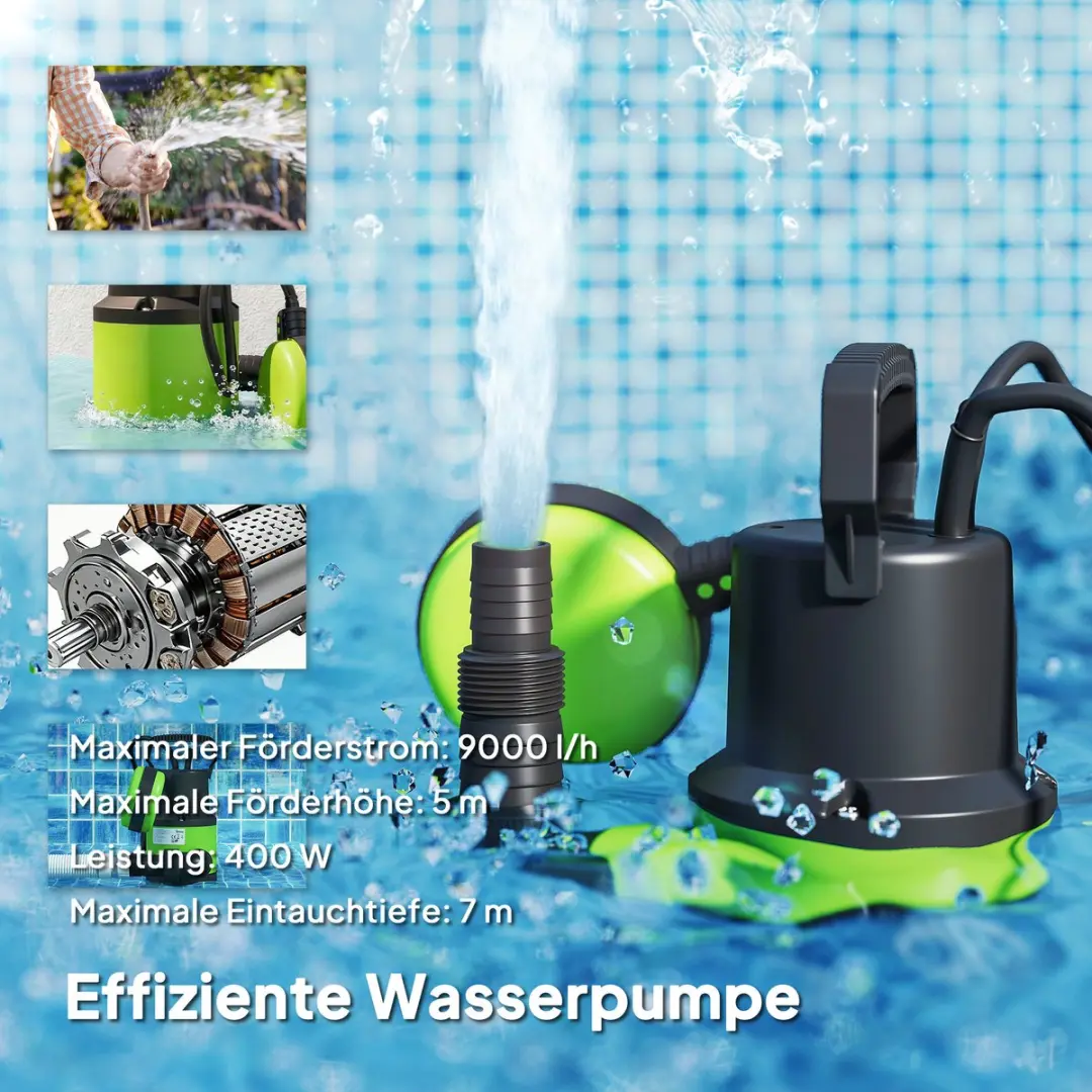 Outsunny Waterpomp 400W - 9000 l/u - Groen