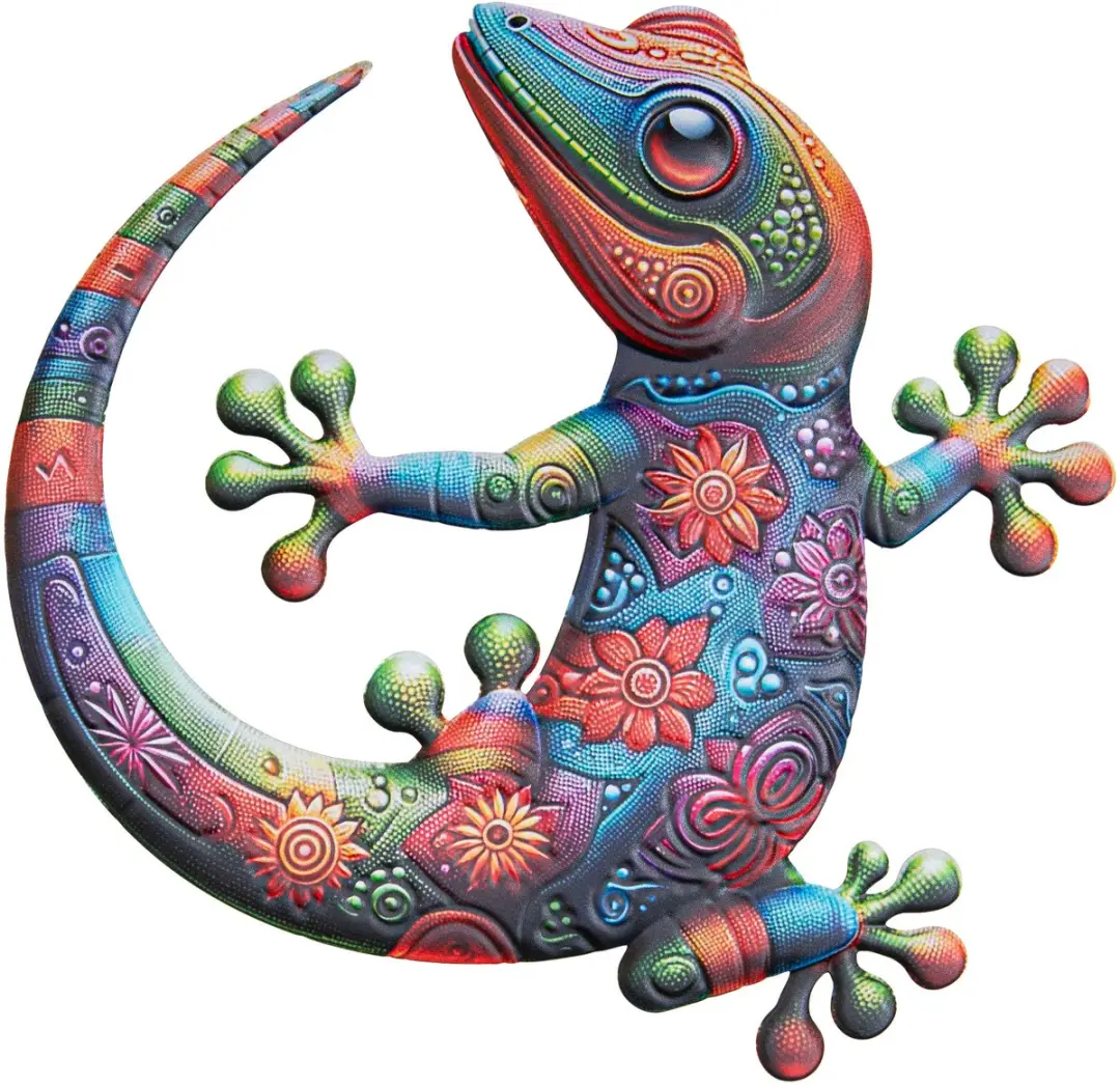 Anna's Collection Gecko Hagedis Wanddecoratie - 30x30cm Metaal Kleurmix