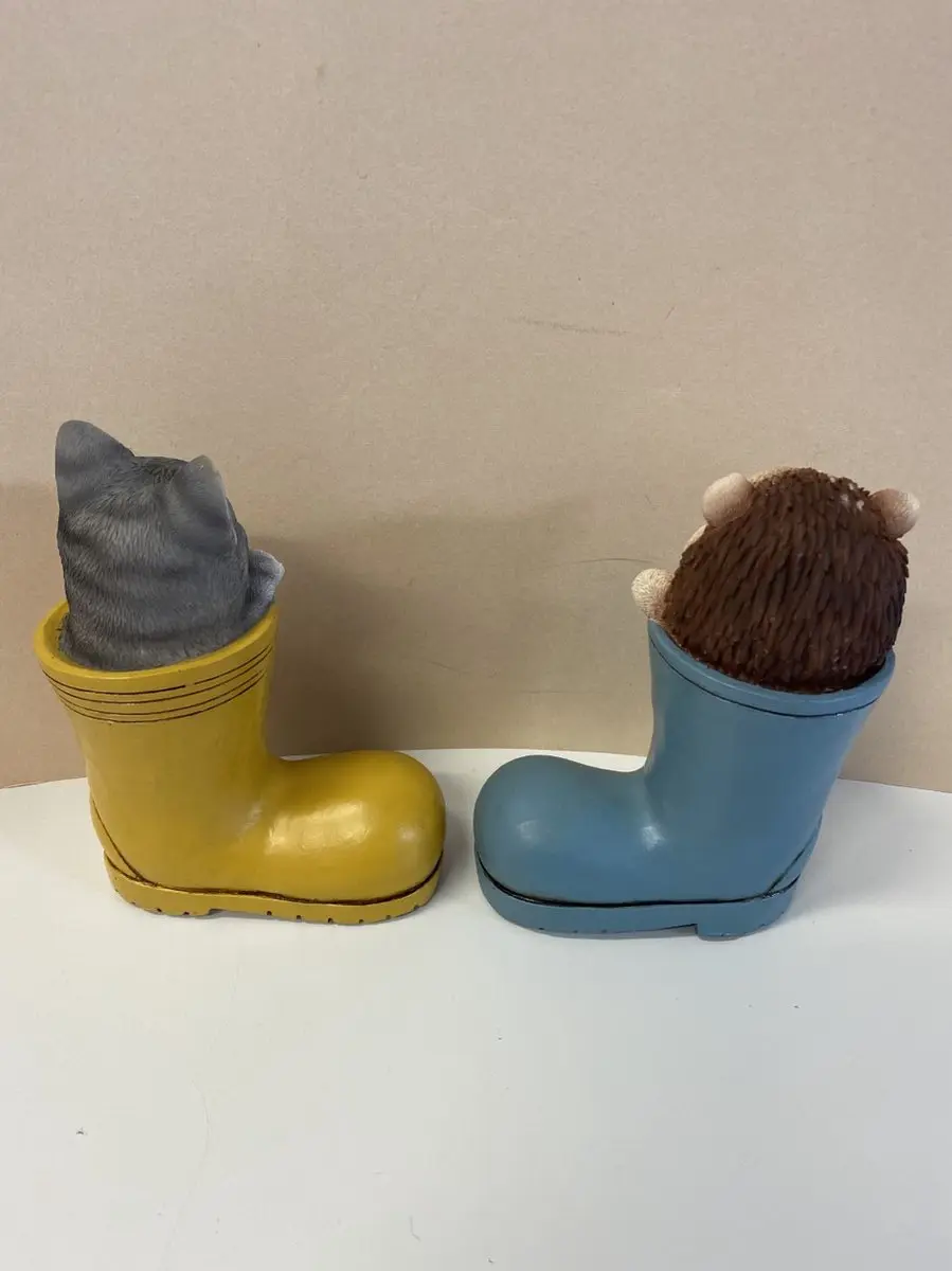 Impuls Tuindecoratie Dieren in Laars Set - Egel & Kat - Blauw/Okergeel