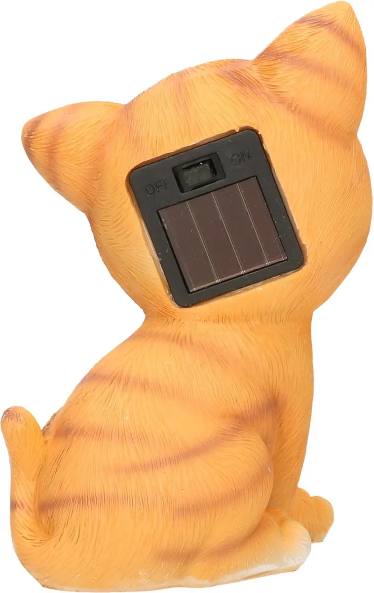 Lumineo Solar LED Tuinbeeld Kat - Rood - 16cm