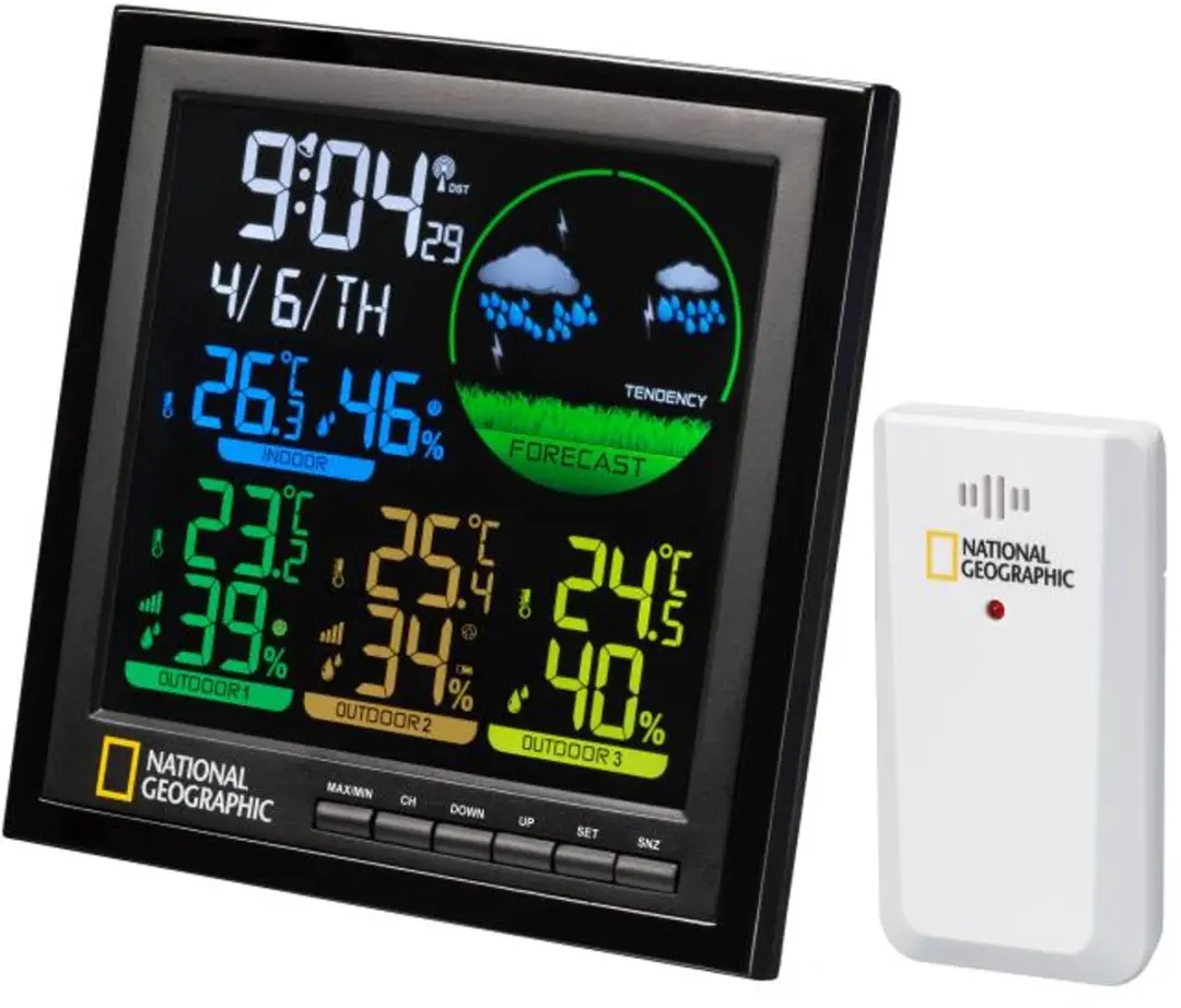 Bresser National Geographic VA Colour Weerstation - 3 Sensoren - Zwart