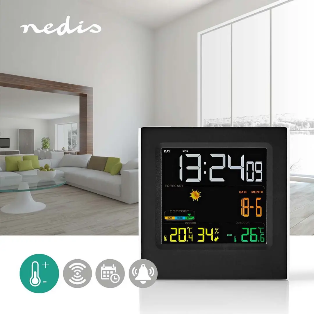 Nedis Weerstation Binnen & Buiten - Zwart
