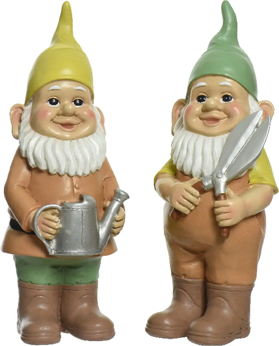 Decoris Tuinkabouters Kunststeen - 2 Stuks H29cm Groen