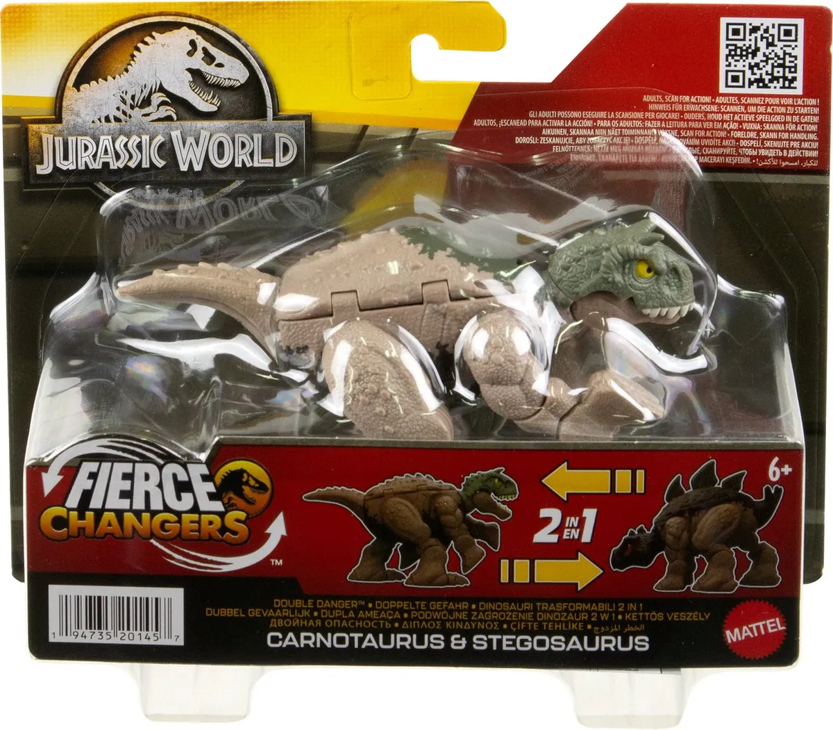Mattel Jurassic World Fierce Changers Carnotaurus & Stegosaurus HVB19 - Bruin/Grijs
