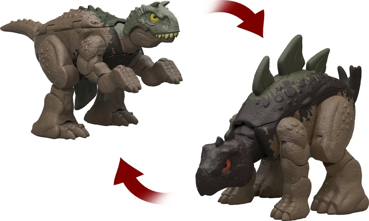 Mattel Jurassic World Fierce Changers Carnotaurus & Stegosaurus HVB19 - Bruin/Grijs
