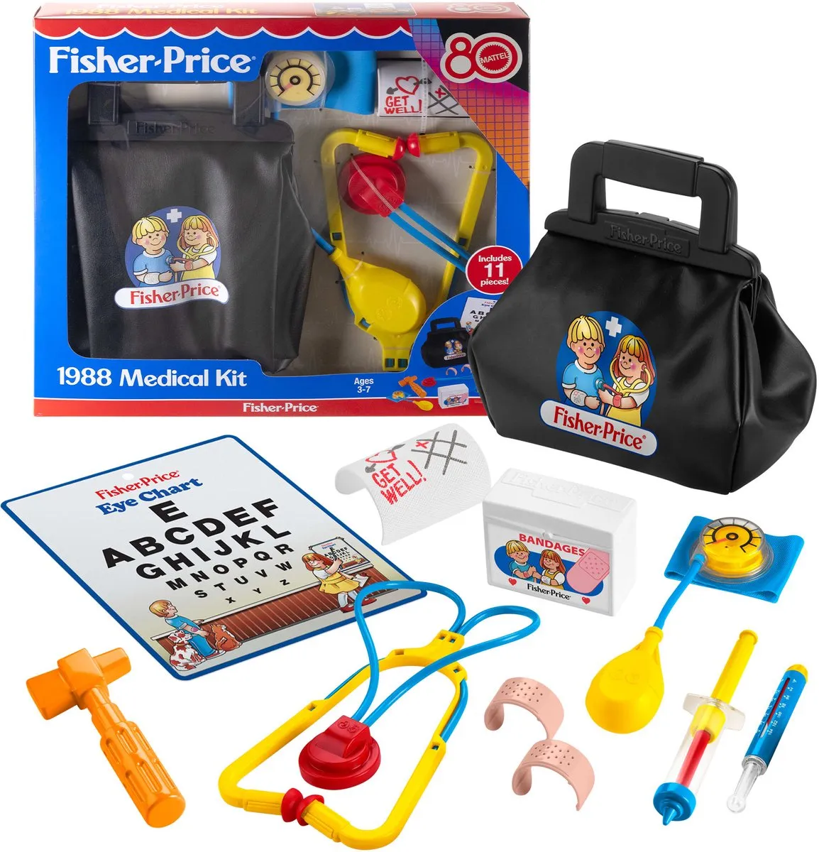 Fisher-Price Doktersset 1988 - 11-delig - Zwart