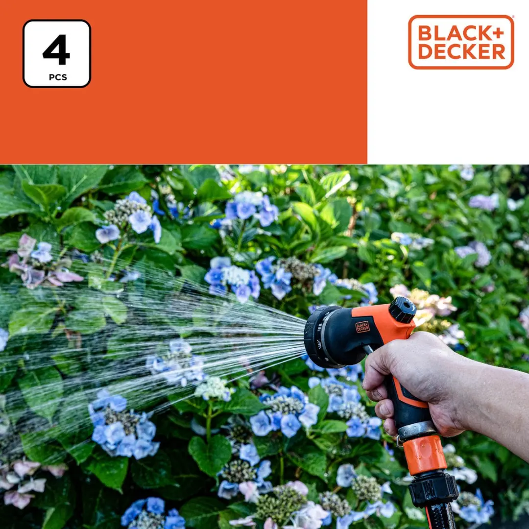 BLACK+DECKER Sproeikop met 3 Koppelingen - Aanpasbare Waterstroom - Zwart/Oranje - afbeelding 6 van 6