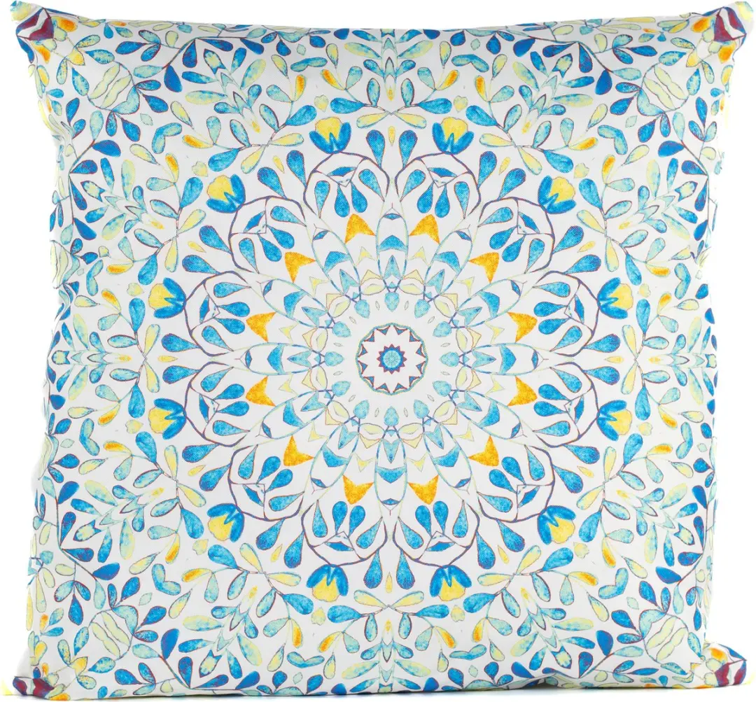 Anna's Collection Buitenkussen Mandala 60x60cm - Blauw/Wit - Water- en UV-bestendig
