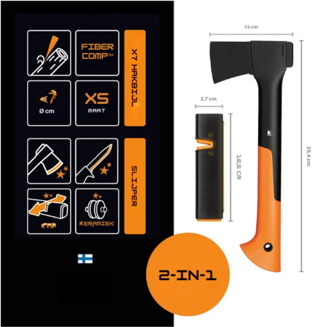 Fiskars X7-XS Universele Bijlset - 35,5cm - 640g - Keramische Slijper