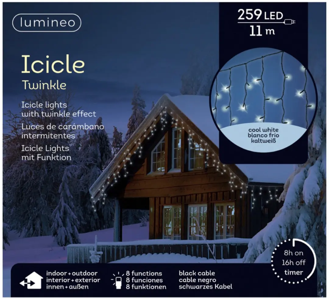 Lumineo IJspegel Kerstverlichting 2x - 259 LED - 1100cm - Koel wit - Zwart