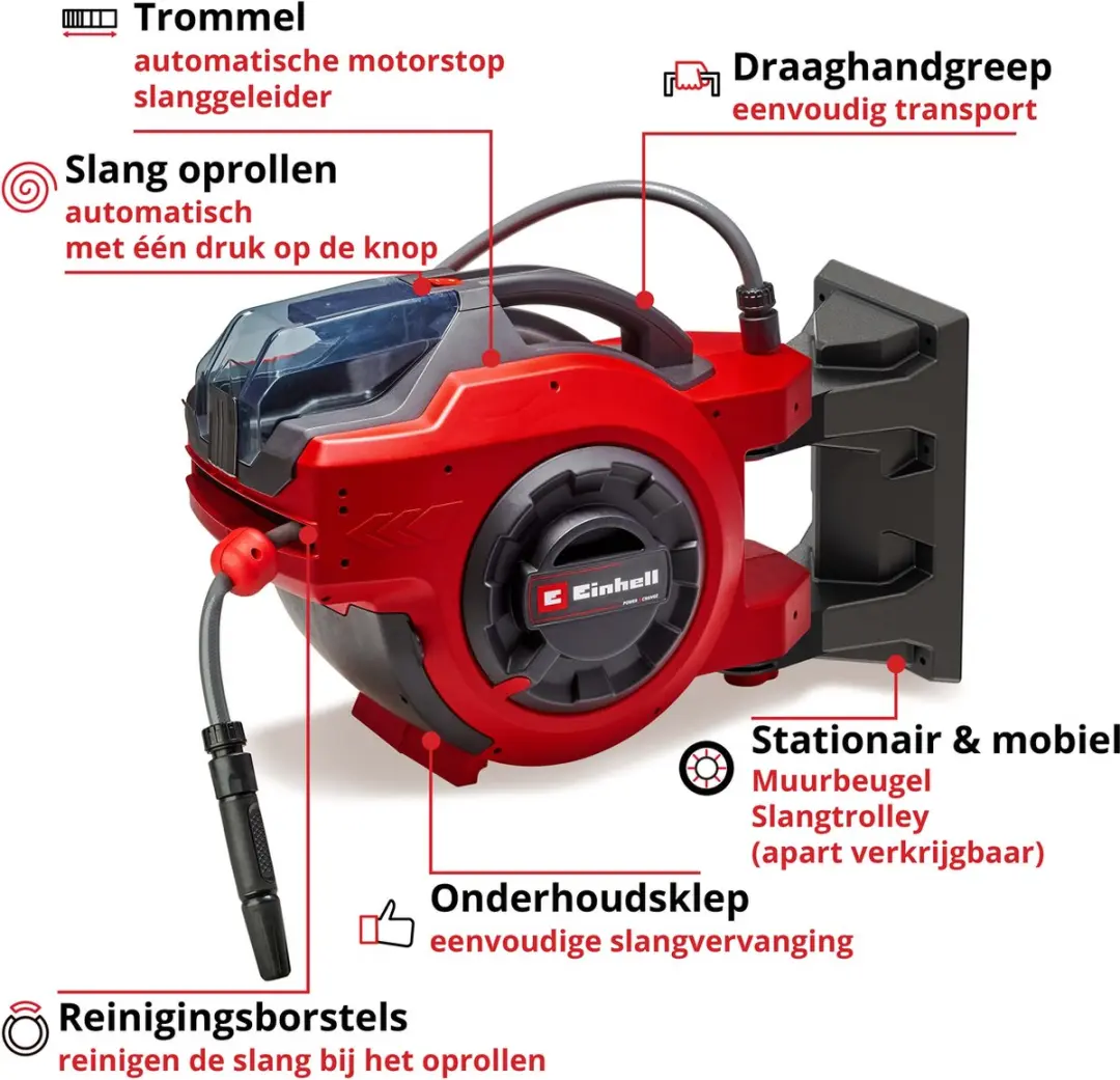 Einhell Accu Slanghaspel GE-HR 18/30 Li Solo 18V - 30m Rood/Zwart