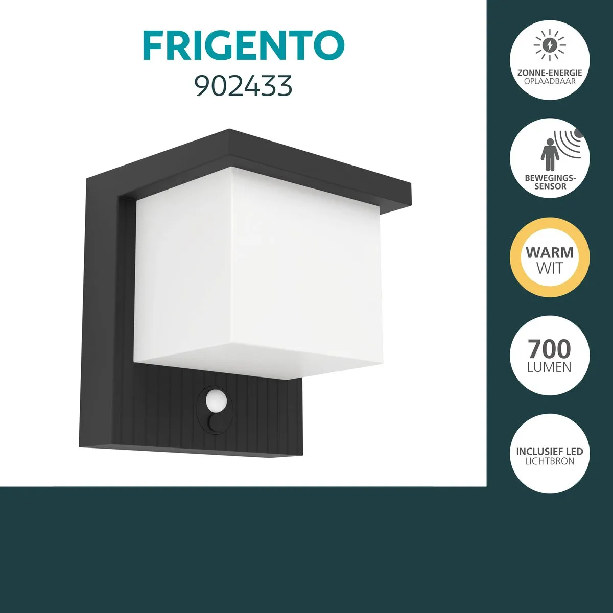 Eglo Frigento Solar Wandlamp Sensor - Oplaadbaar - Zwart/Melkkleurig