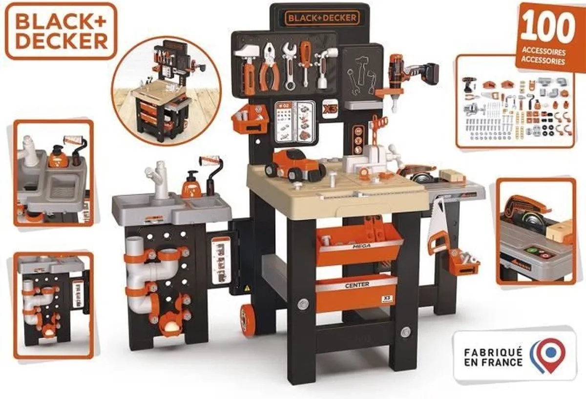 Smoby Black & Decker Mega Center Speelgoed Werkbank - 100 Delen - Multicolor